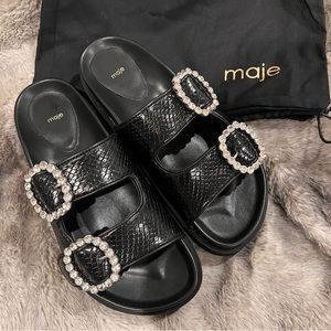 Maje Women’s Croc Embossed Rhinestone Buckle Slide
